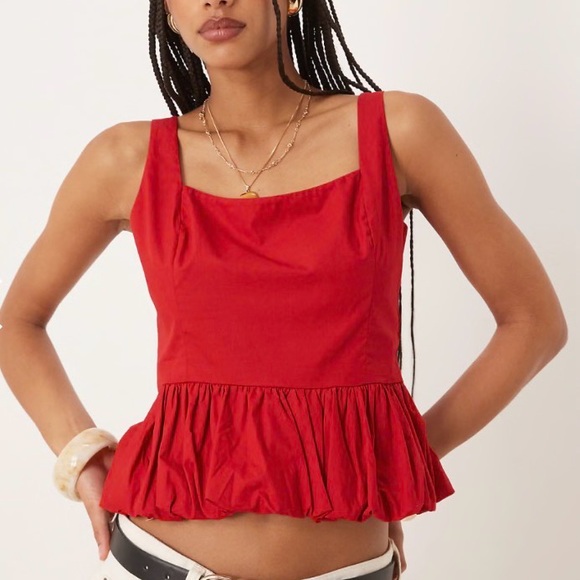 Abercrombie & Fitch Tops - Abercrombie & Fitch Red Poplin Bubble Hem Peplum Top - Size L